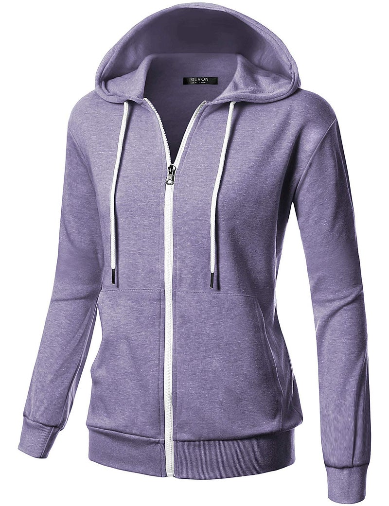 GIVON Women's Lightweight Zip Up Hoodie â€“ Long Sleeve Thin Casual Hooded Jacket, Plus DCF200-LAVENDER-L - Image 1
